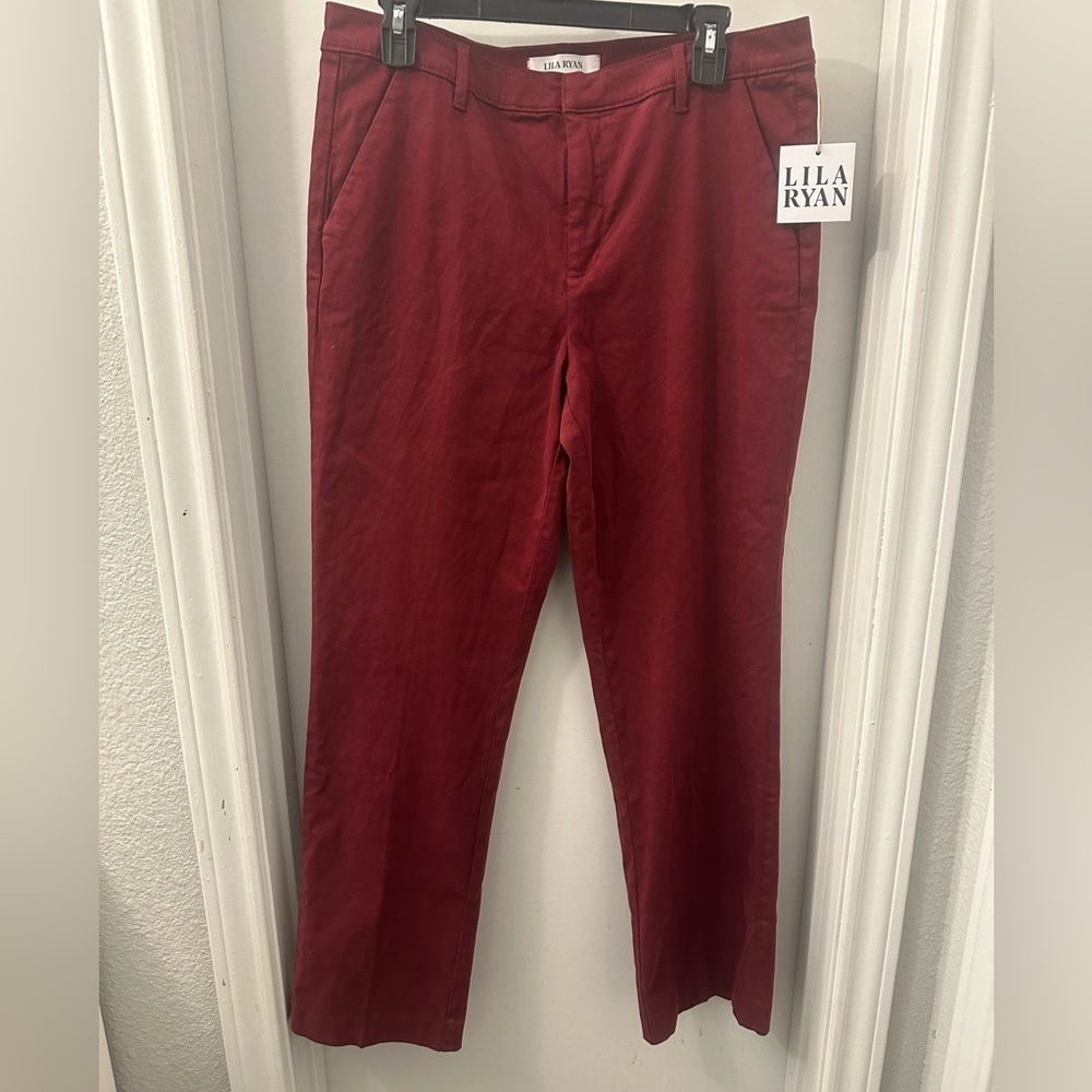 New Lila Ryan The Cici High-Rise Straight Leg Trouser Pants Size 14 Tawny Port